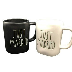 Set of 2 Rae Dunn by Magenta JUST MARRIED Ceramic Coffee Mugs